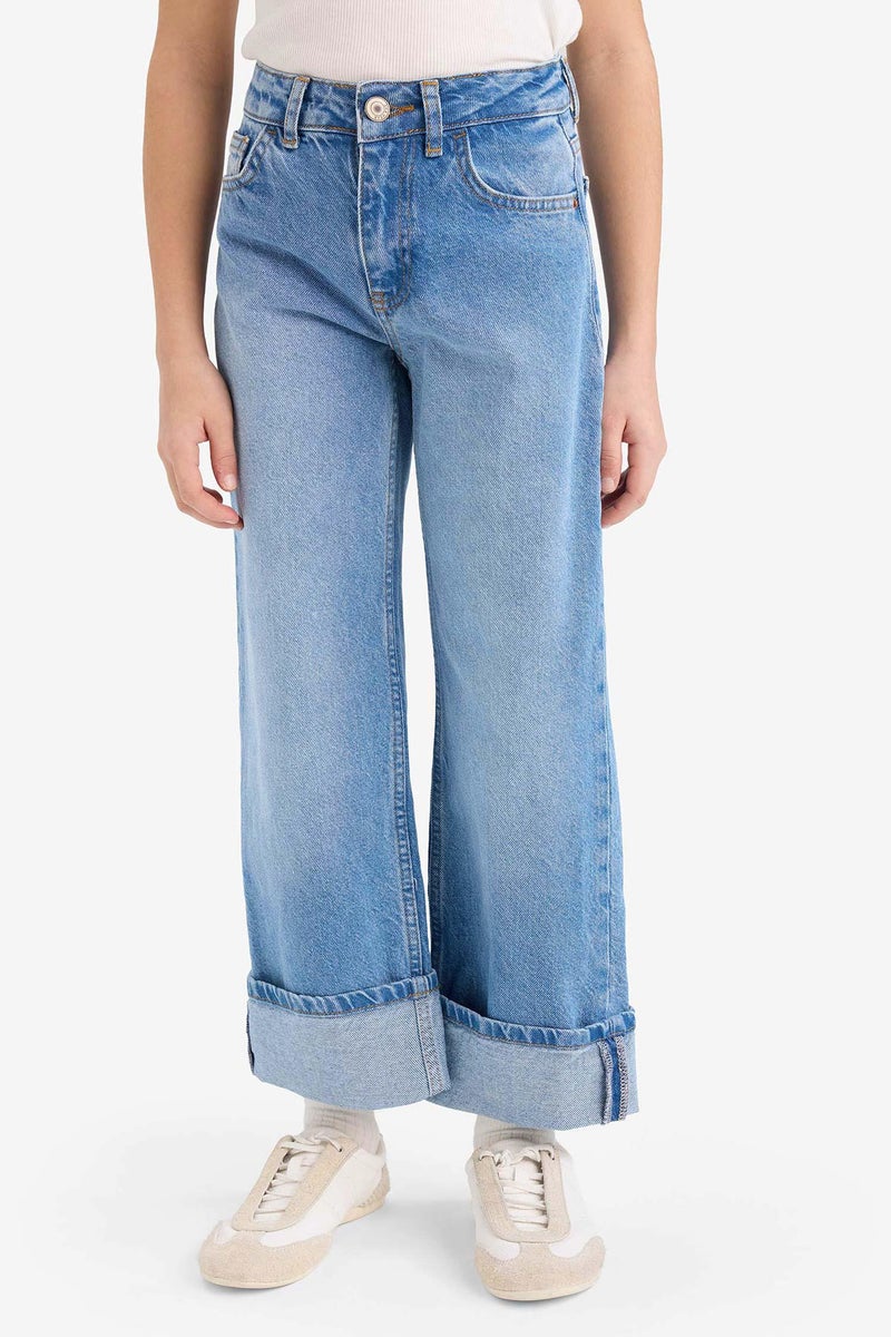 DeFacto Blue Girl Girl Straight Fit Large Jeans Casual - Image 4